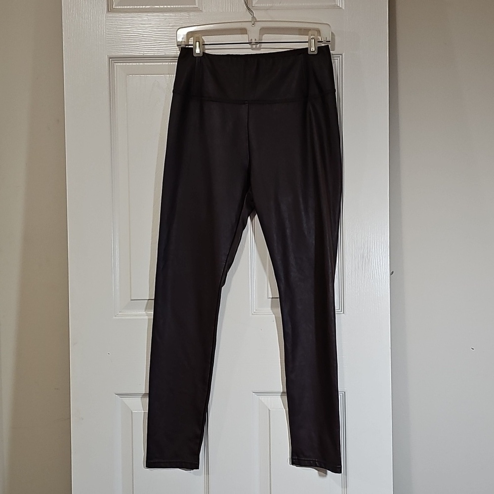 7 For All Mankind Chocolate Plum Faux Leather Flat Front Leggings Size M